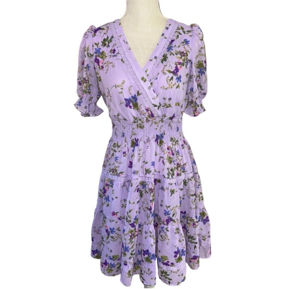Taylor Floral Purple Puff Sleeves Mini Dress